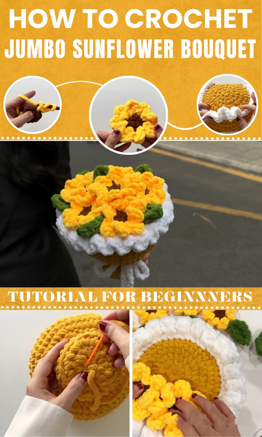 Jumbo Sunflower Bouquet Crochet Tutorial