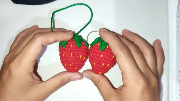 Crochet Strawberry Keychain