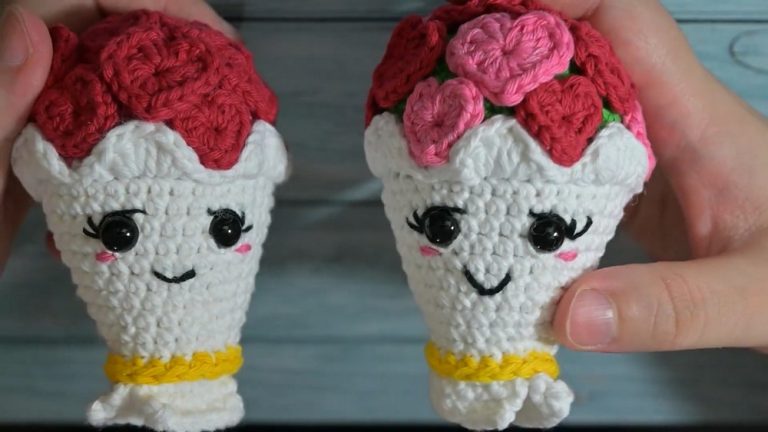 Crochet Ice Cream Heart Bouquet