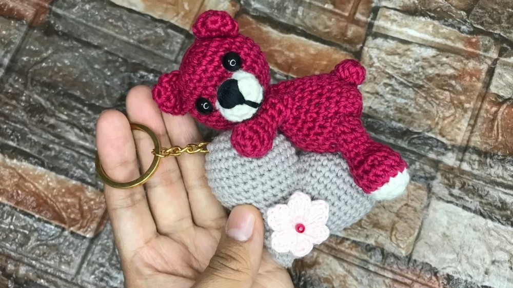 Crochet Heart Teddy Bear Keychains