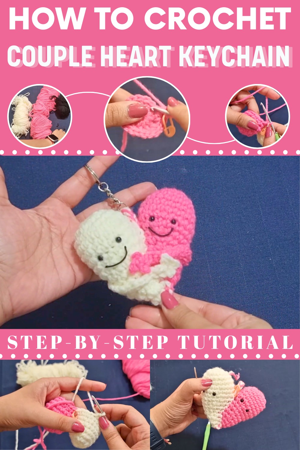 Crochet Couple Heart Keychain