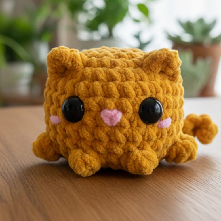 Bright Crochet No-Sew Kitty Pattern to Use as a Travel Companion