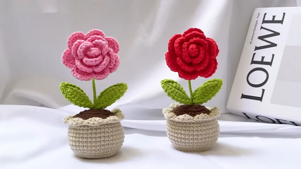 Beautiful Crochet Rose Pot with Easy Pattern (7)