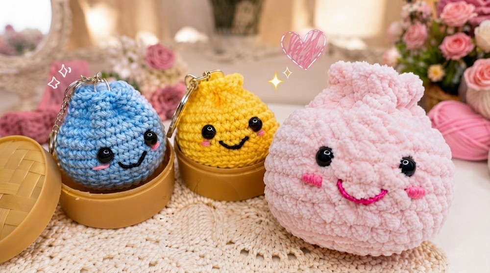 Crochet Dumpling Keychain and Squishy 🥟✨ Easy, Quick and Adorable Step-by-Step Tutorial (8)