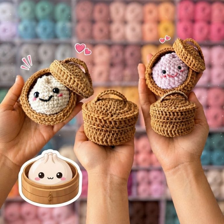 Crochet Dumpling Steamer Easy Kawaii Basket Step by Step 12