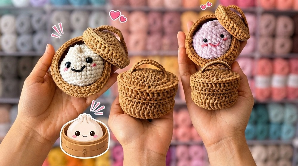 Crochet Dumpling Steamer Easy Kawaii Basket Step by Step (2)