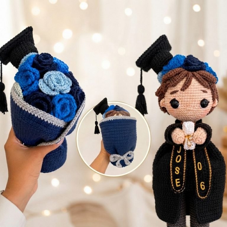 Crochet Graduation Bouquet Step by Step 🎓 20cm Easy and Elegant Amigurumi (11)