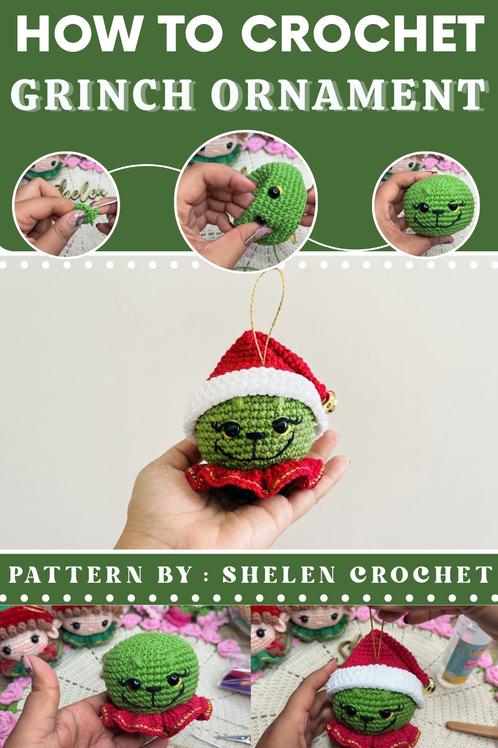 Crochet Grinch Ornament Easy and Quick Step-by-Step (1)