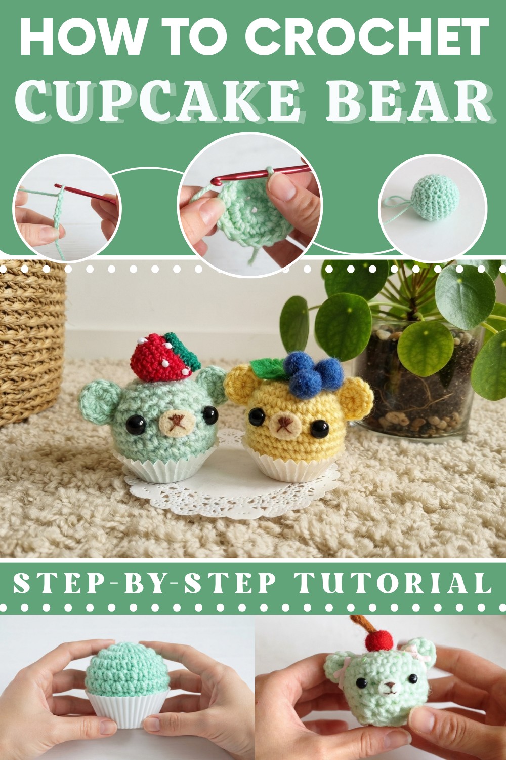 Crochet Kawaii Cupcake Bears Amigurumi Tutorial 1