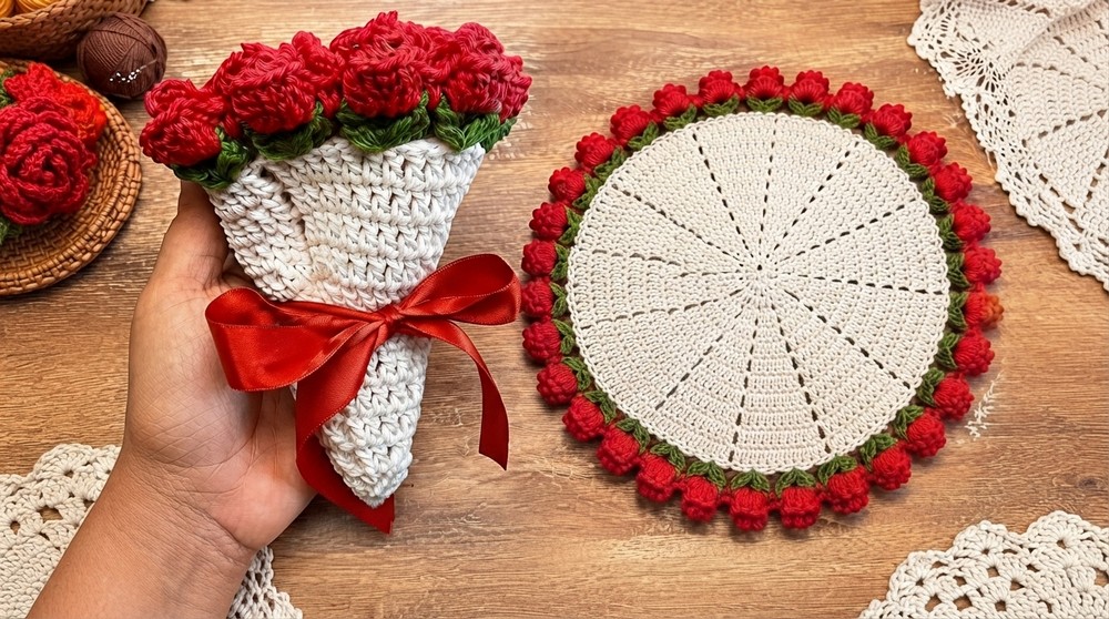 Crochet Mini Tulip Bouquet Rug 🌷 Step-by-Step Tutorial 30 cm (3)