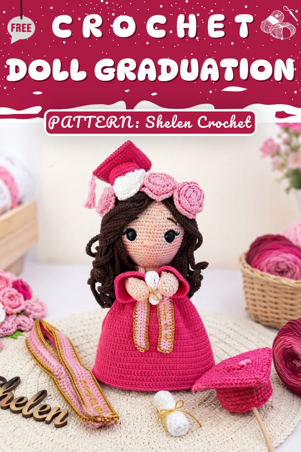 Crochet Reversible Doll Graduation Accessories 🎓 Stole, Cap and Diploma Step by Step 12