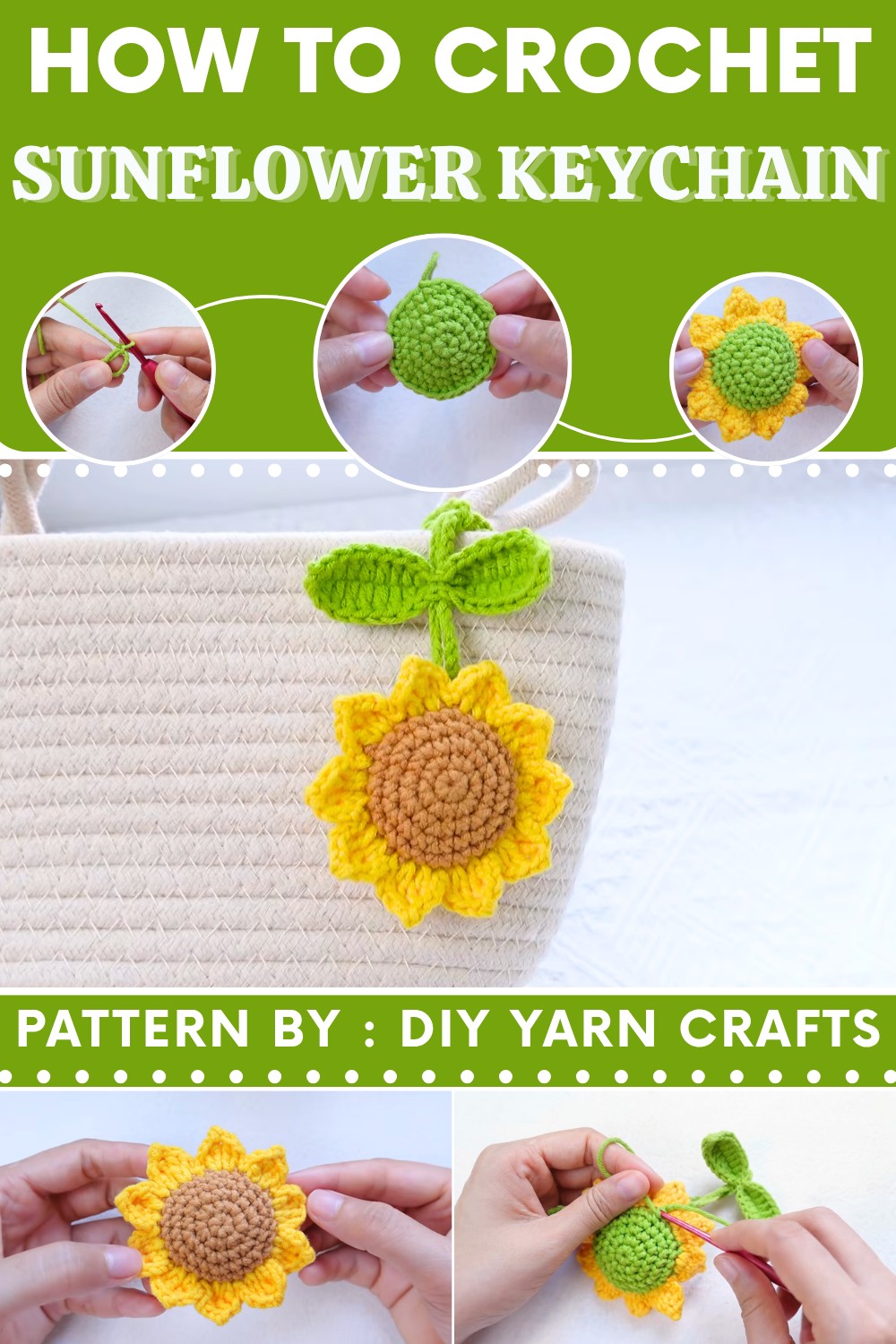Crochet Sunflower Keychain Tutorial (3)