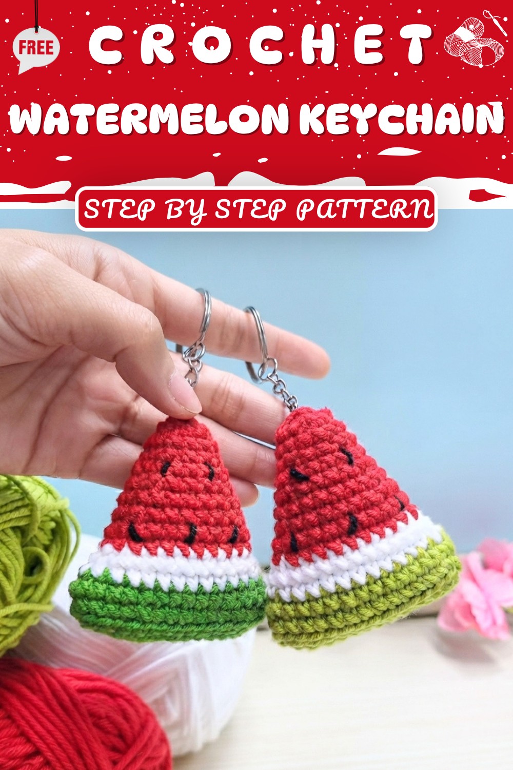 Crochet Watermelon keychain amigurumi (8)
