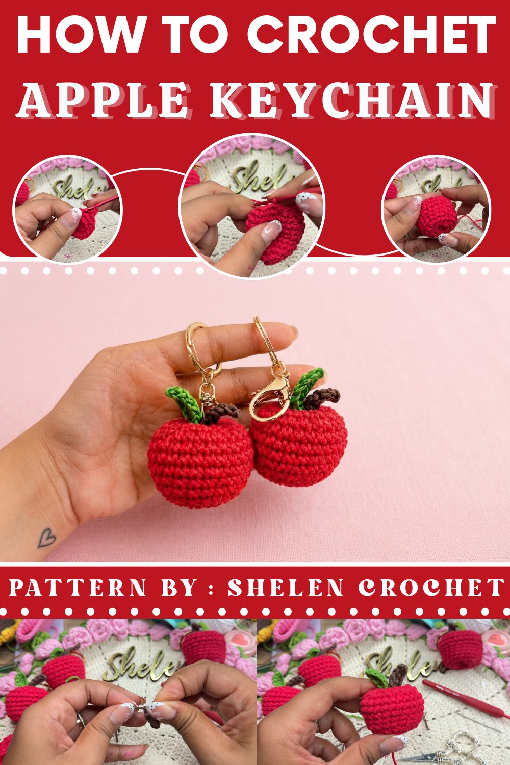 Easy Crochet Apple Keychain Tutorial 🍎 Step-by-Step Amigurumi (1)