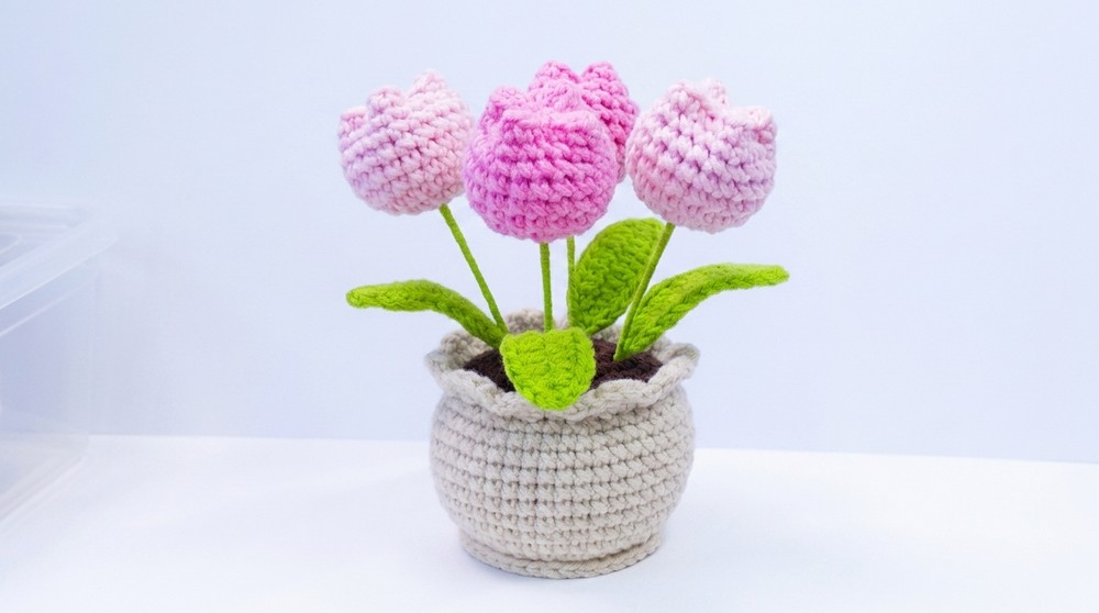 How to Crochet TULIP POT for beginners (3)