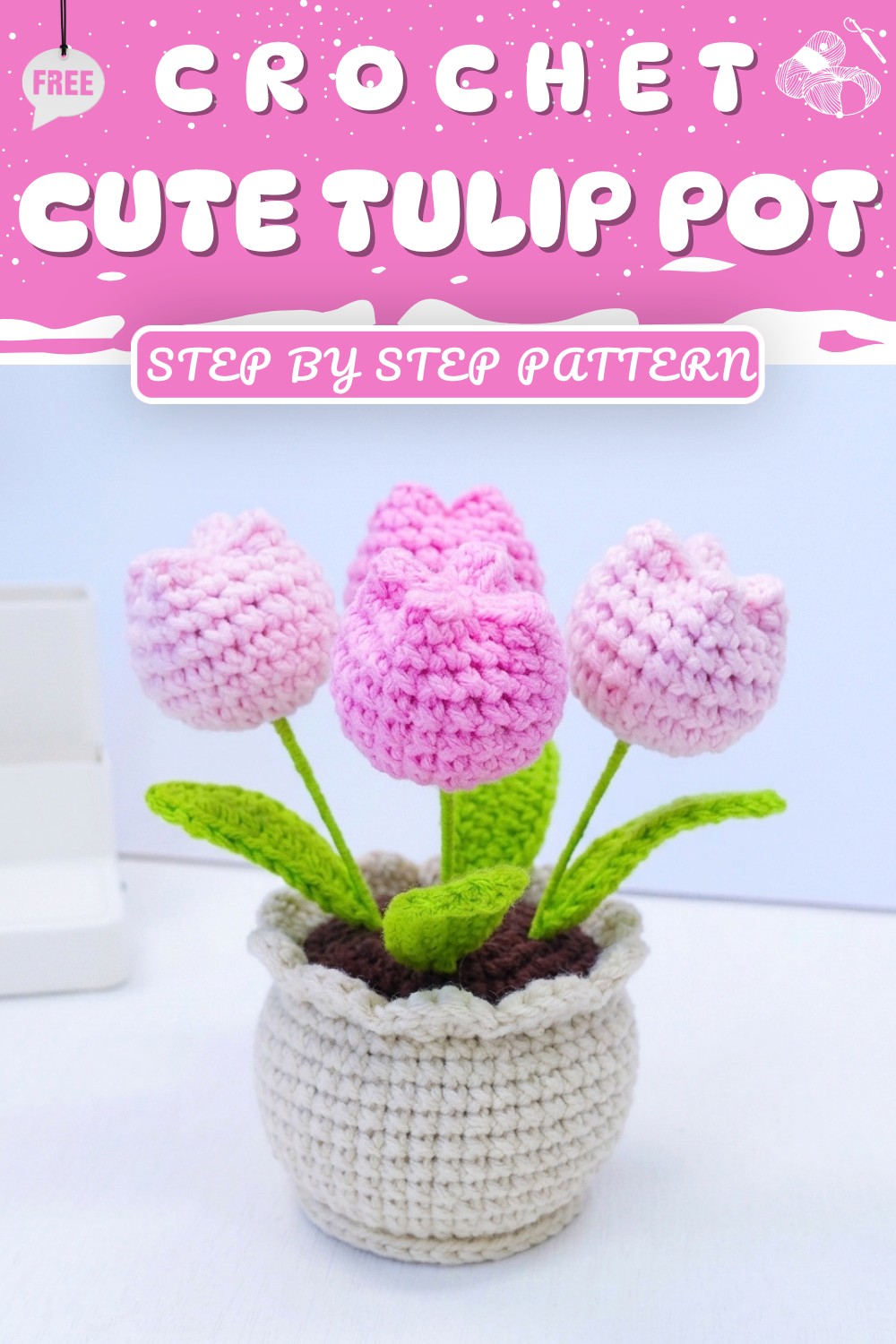 How to Crochet TULIP POT for beginners (9)