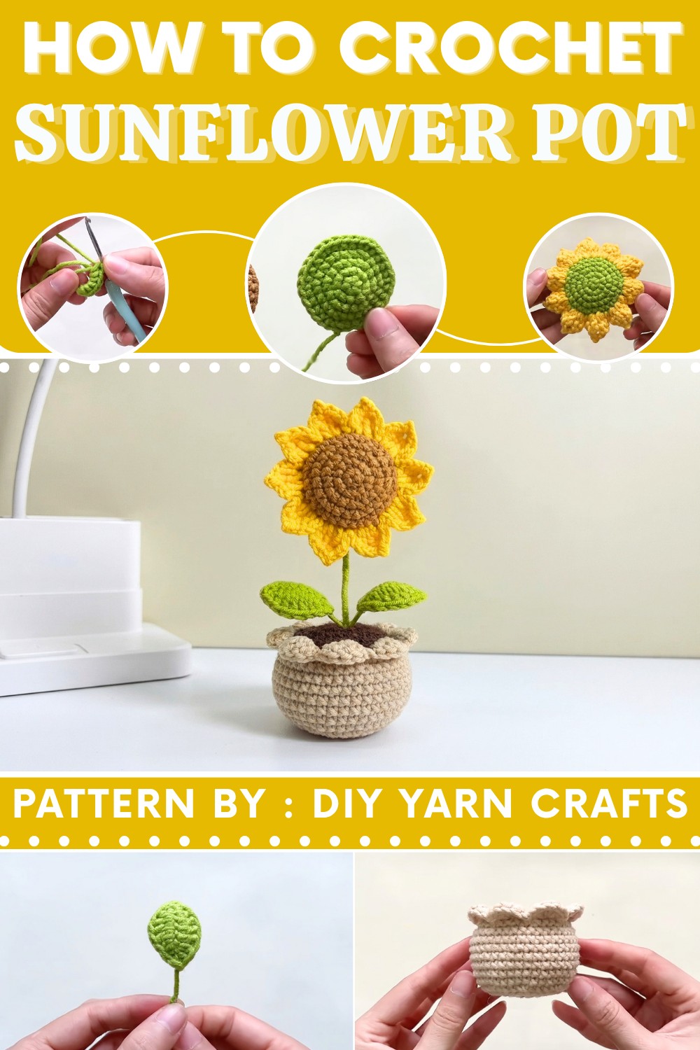 How to crochet sunflower pot for beginners (10)