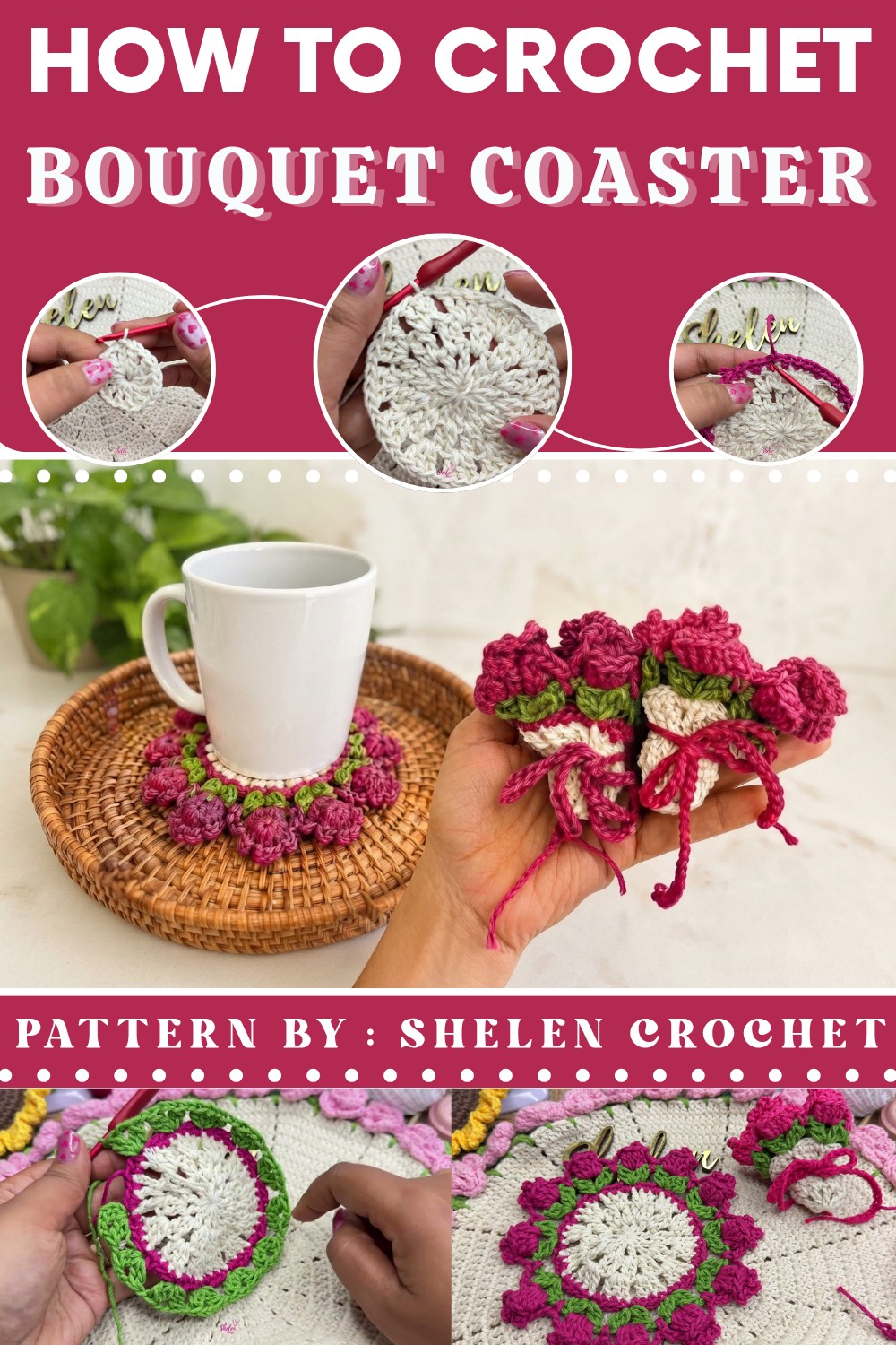 Mini Crochet Bouquet 🌸 Easy and Pretty Cup Holder Step-by-Step Tutorial (1)