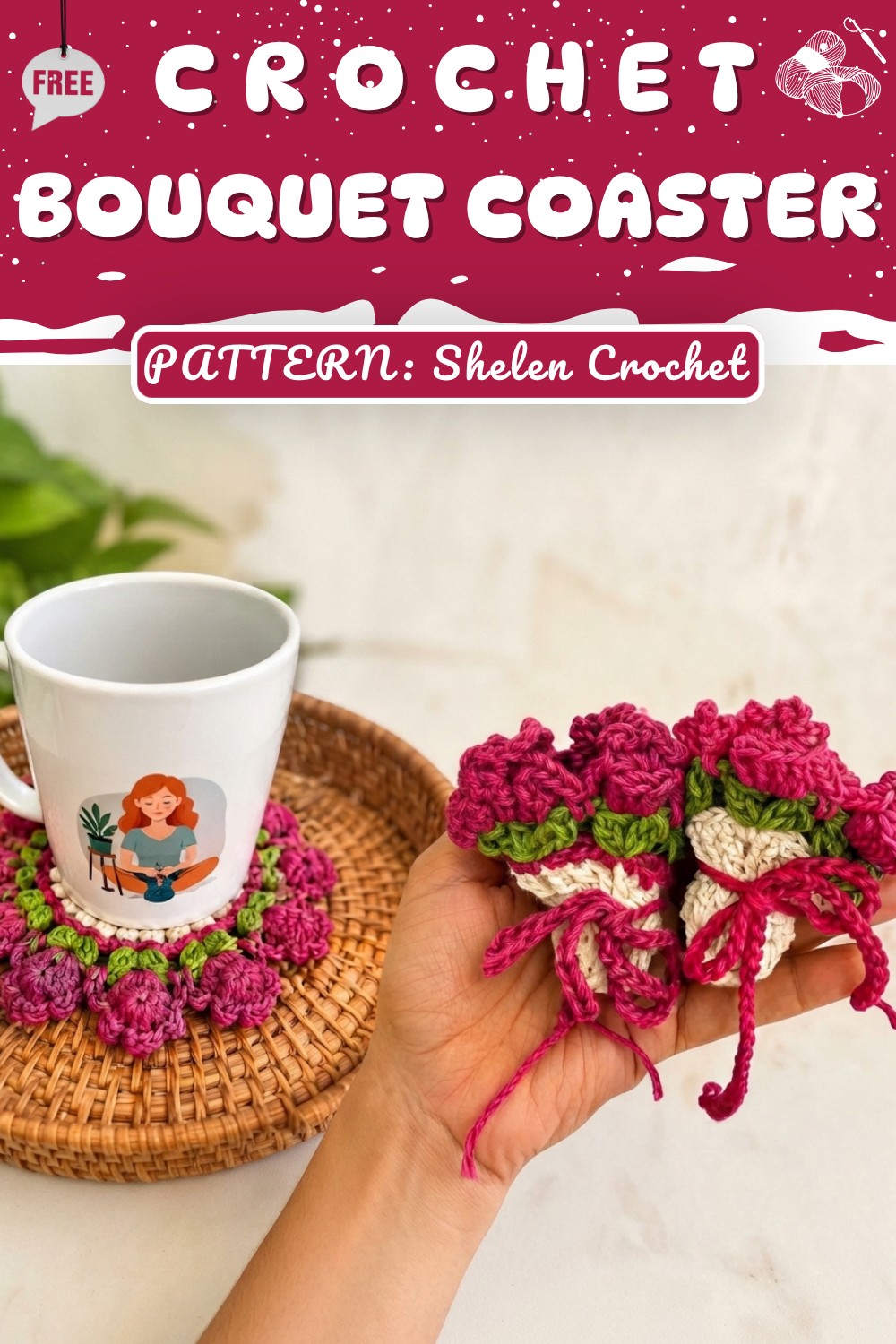Mini Crochet Bouquet 🌸 Easy and Pretty Cup Holder Step-by-Step Tutorial (9)