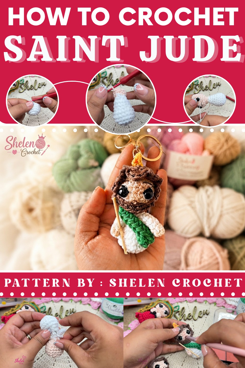Saint Jude Thaddeus Crochet Keychain 8 cm Easy Tutorial for Beginners Amigurumi Keychain (1)