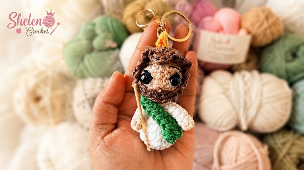 Saint Jude Thaddeus Crochet Keychain 8 cm Easy Tutorial for Beginners Amigurumi Keychain (2)
