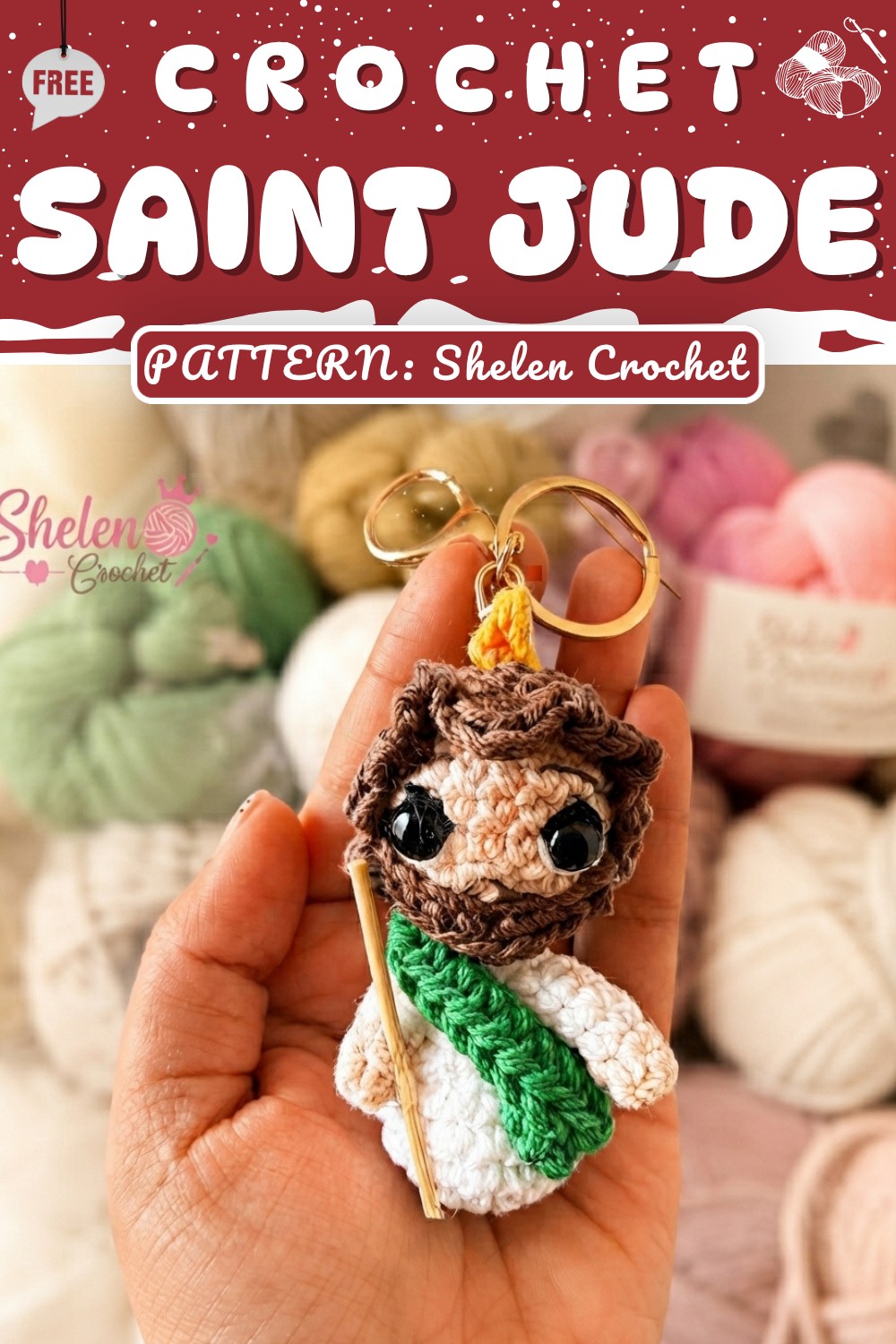 Saint Jude Thaddeus Crochet Keychain 8 cm Easy Tutorial for Beginners Amigurumi Keychain (9)