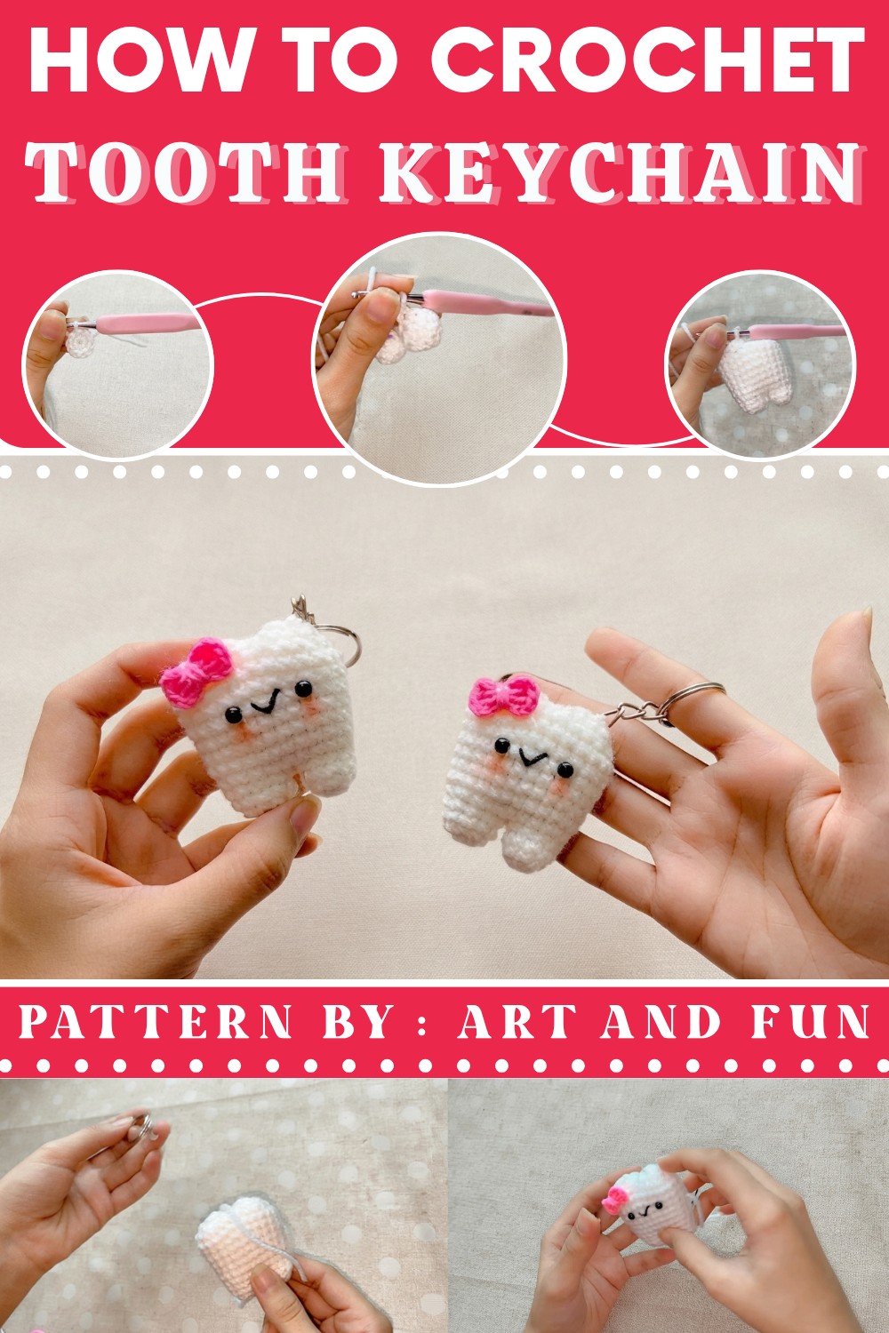 Crochet Tooth 🦷 Keychain easy crochet tooth crochet amigurumi keychains 1